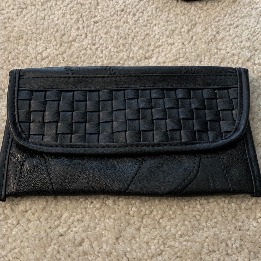 Black Patchwork Leather Clutch With Matching Coin… - image 2